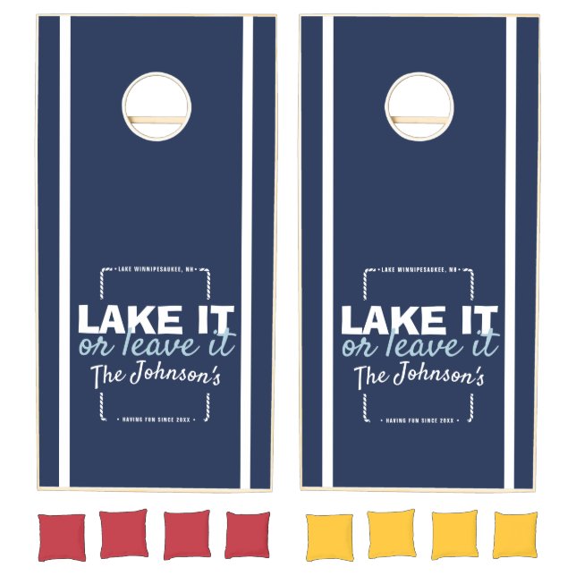 Lake it or Leave It Family Name Navy Cornhole Set (Set)