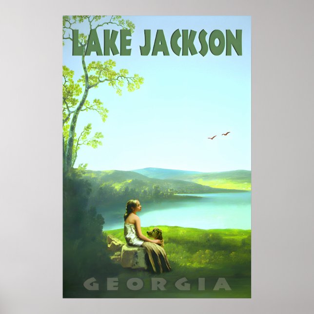 Lake Jackson Georgia Customizable Retro Travel Poster (Front)