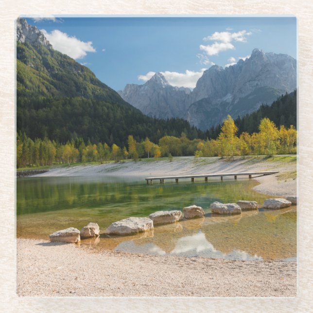 Lake Jasna in the Slovenian Alps in fall Glass Coaster (Front)