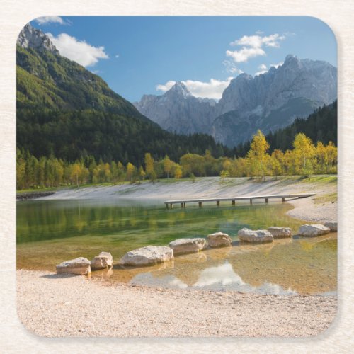 Lake Jasna in the Slovenian Alps in fall Square Paper Coaster