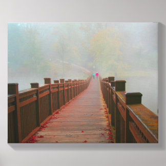 Lake Junaluska footbridge on a foggy morning Canvas Photo Tile