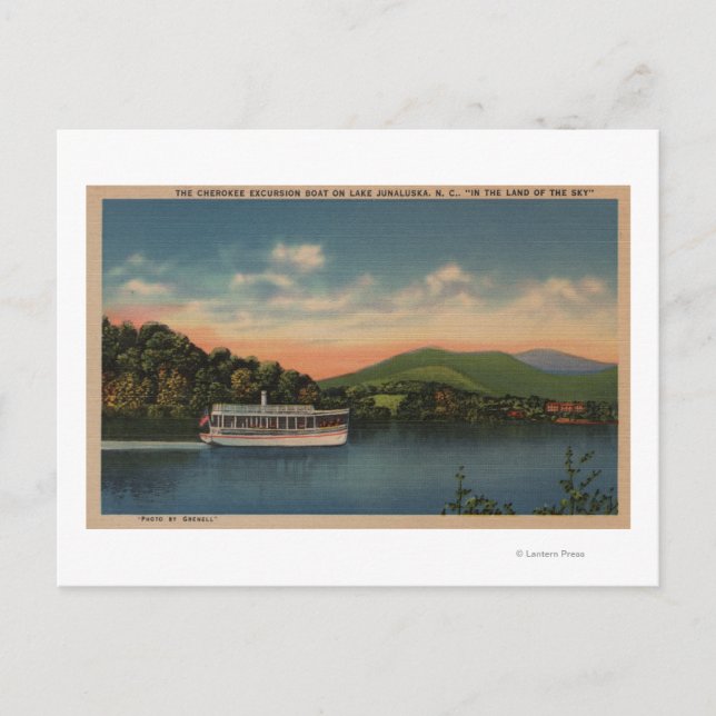 Lake Junaluska, NC - View of Cherokee Boat Postcard (Front)