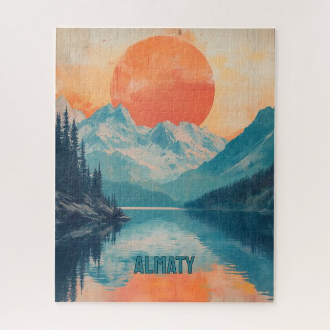 Lake Kaindy Almaty Kazakhstan Retro Travel Jigsaw Puzzle (Vertical)