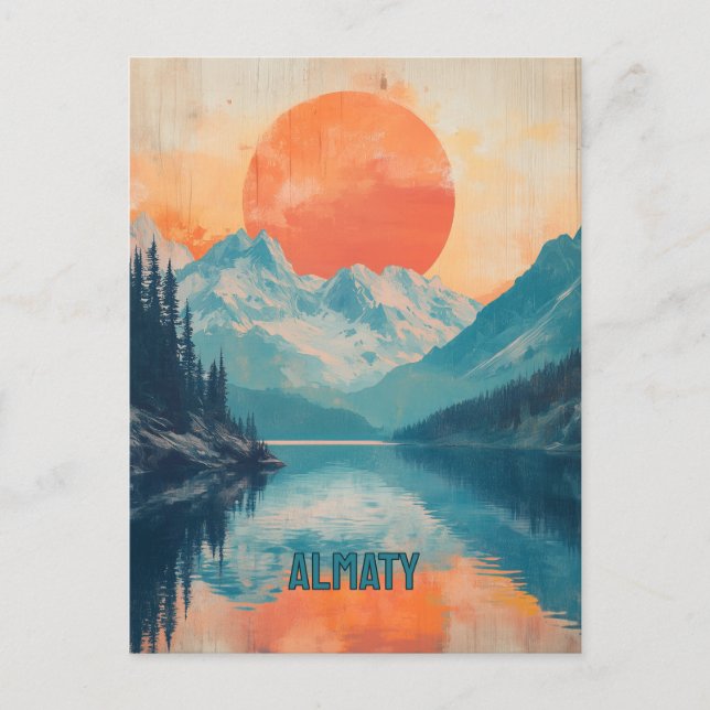 Lake Kaindy Almaty Kazakhstan Retro Travel Postcard (Front)