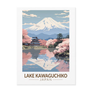 Lake Kawaguchiko Japan Travel Art Vintage Postcard