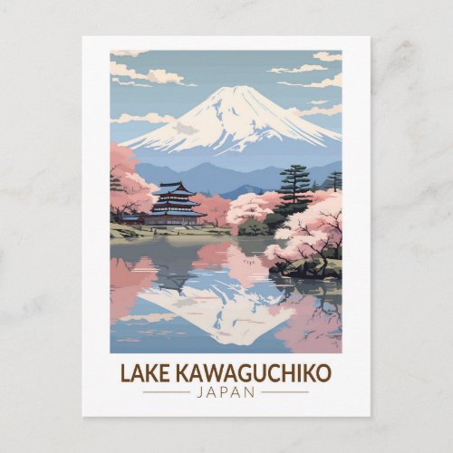 Lake Kawaguchiko Japan Travel Art Vintage Postcard