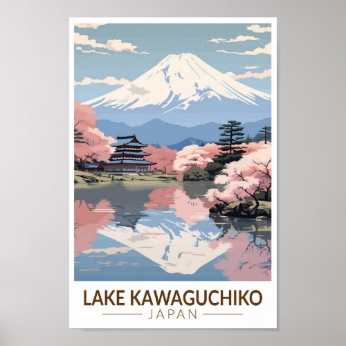 Lake Kawaguchiko Japan Travel Art Vintage Poster