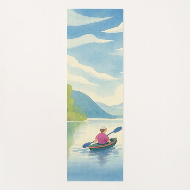 Lake Kayak Matching Left Watercolor Yoga Mat (Front)