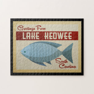Lake Keowee Fish Vintage Travel Jigsaw Puzzle