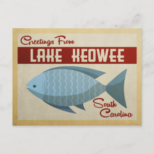 Lake Keowee Postcard Fish Vintage Travel