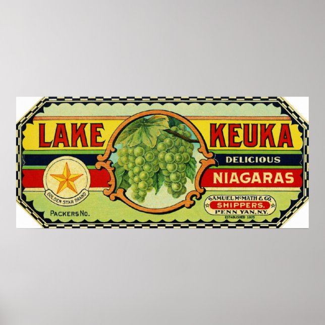 Lake Keuka Niagara Grapes Label 2 Poster (Front)
