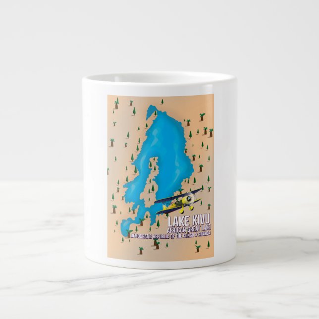 Lake Kivu Great African lake travel map. Giant Coffee Mug (Front)