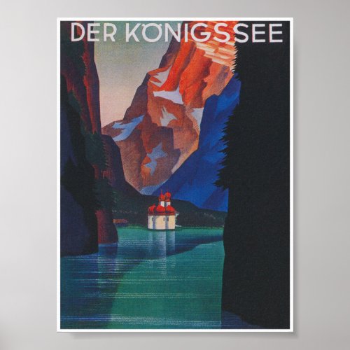 Lake Konigssee Germany Colorful Vintage Travel Poster