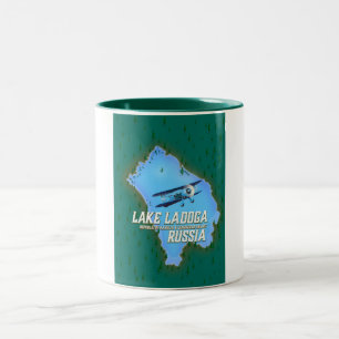 Lake Ladoga Russian map travel poster Two-Tone Coffee Mug