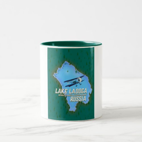 Lake Ladoga Russian map travel poster Two_Tone Coffee Mug