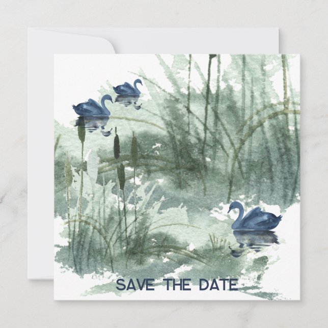 Lake landscape with swans  save the date (Front)