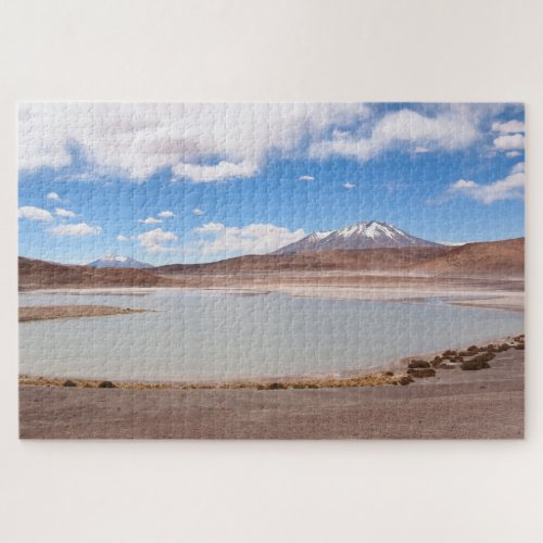 Lake landscape with volcano on the Altiplano Jigsaw Puzzle