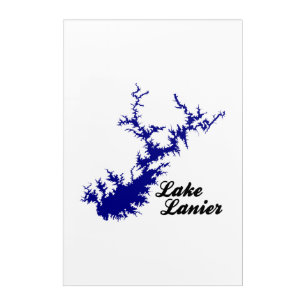 Lake Lanier Georgia Blue Shoreline Script Map Art