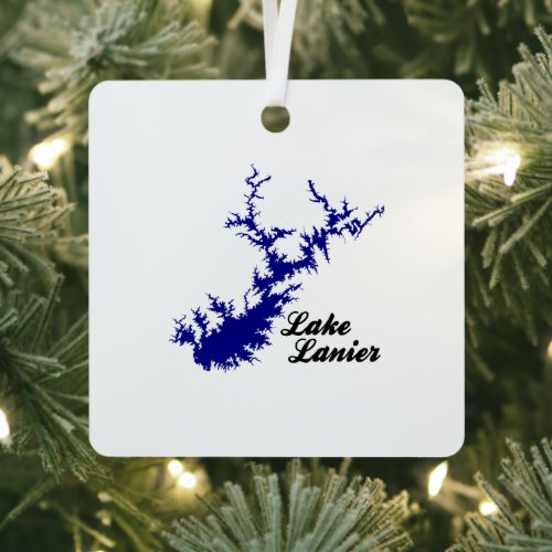 Lake Lanier Georgia Blue Shoreline Script Map Art Metal Ornament
