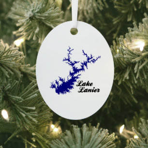 Lake Lanier Georgia Blue Shoreline Script Map Art Metal Ornament