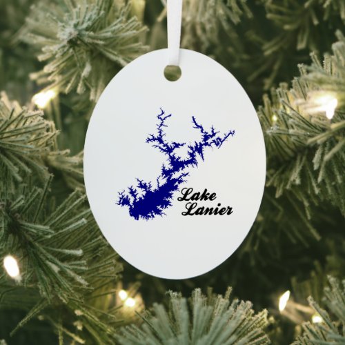 Lake Lanier Georgia Blue Shoreline Script Map Art Metal Ornament