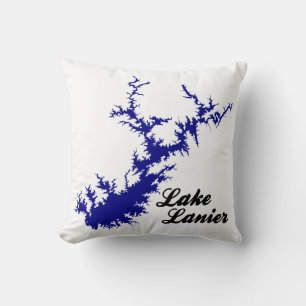 Lake Lanier Georgia Blue Shoreline Script Map Art Throw Pillow