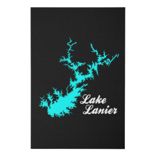 Lake Lanier Georgia Cyan Shoreline Script Map Art Faux Canvas Print