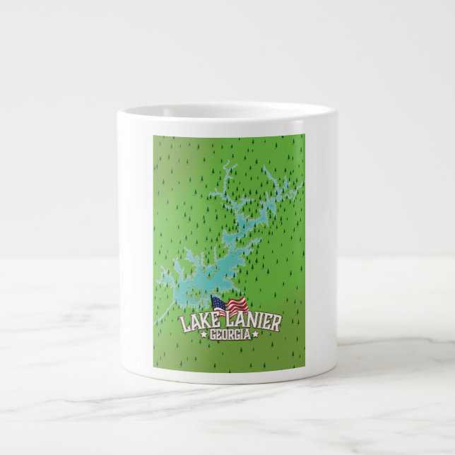 Lake Lanier Georgia Map Giant Coffee Mug (Front)