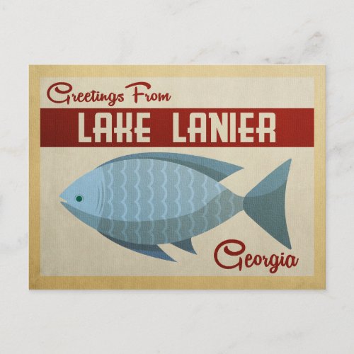 Lake Lanier Postcard Georgia Blue Fish Vintage