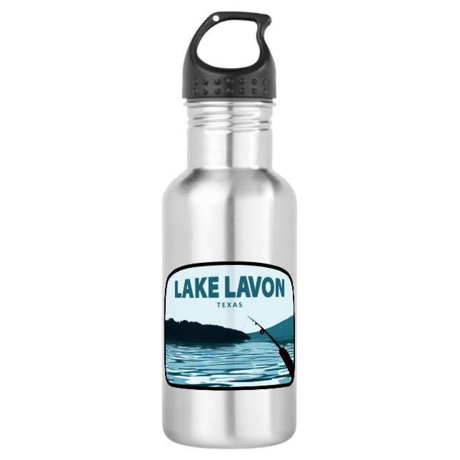 Lake Lavon Texas Fishing Rod Stainless Steel Water Bottle (Front)
