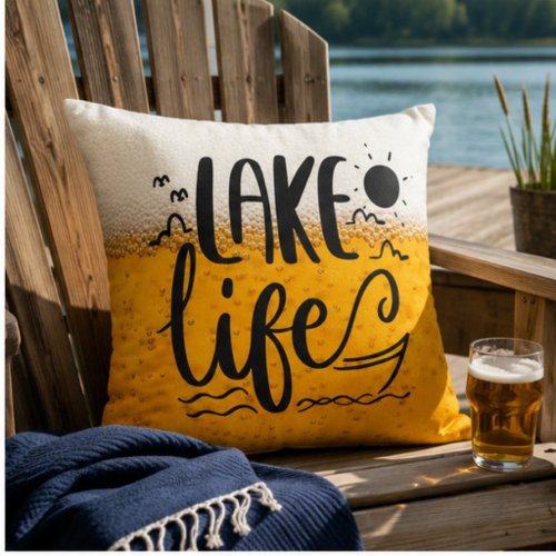 Lake Life Beer Funny Lake House Cushion for Cabin