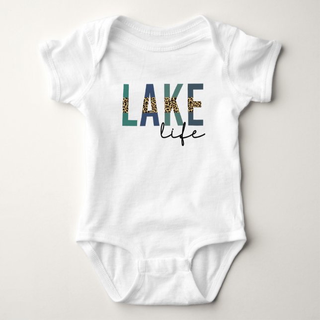 Lake Life Cheetah Print Typography Baby Bodysuit (Front)