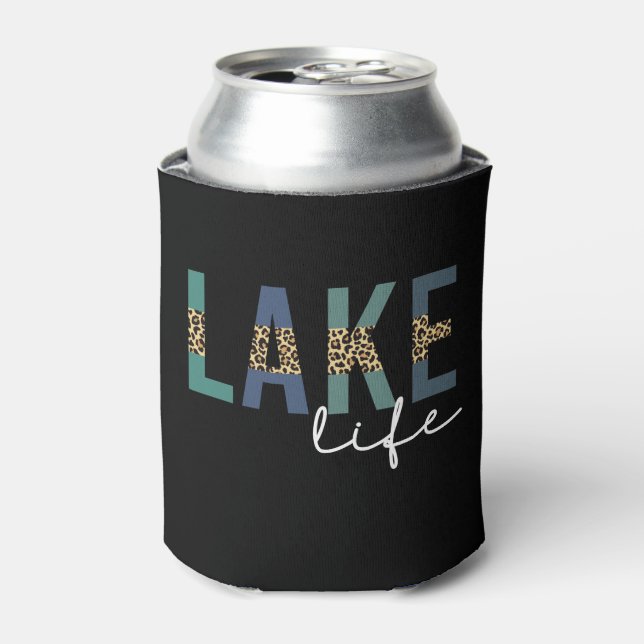 Lake Life Cheetah Print Typography Can Cooler (Can Front)