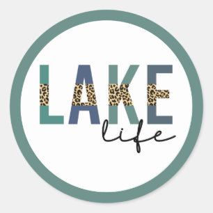 Lake Life Cheetah Print Typography Classic Round Sticker