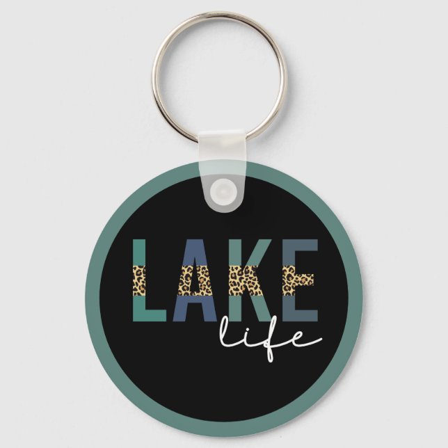 Lake Life Cheetah Print Typography Keychain (Front)