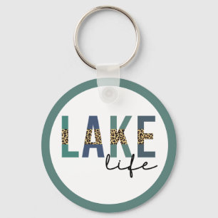 Lake Life Cheetah Print Typography Keychain