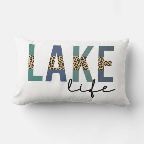 Lake Life Cheetah Print Typography Lumbar Pillow