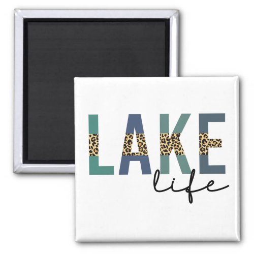 Lake Life Cheetah Print Typography Magnet