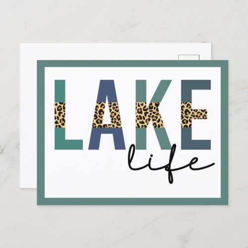 Lake Life Cheetah Print Typography Postcard