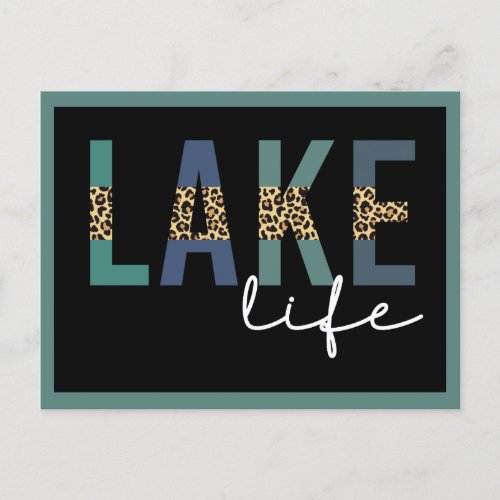 Lake Life Cheetah Print Typography Postcard