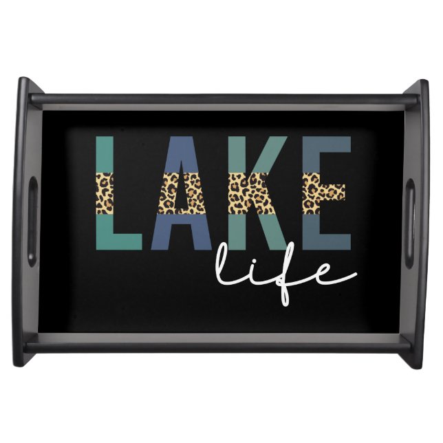 Lake Life Cheetah Print Typography Serving Tray (Front)