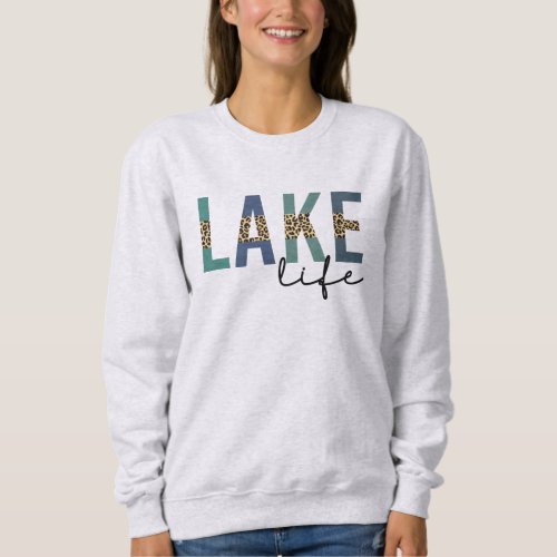 Lake Life Cheetah Print Typography Sweatshirt