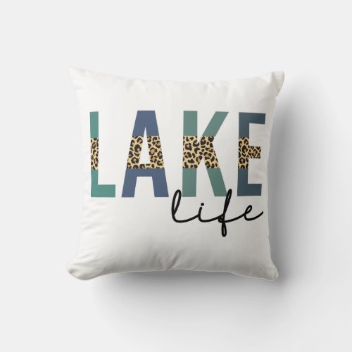 Lake Life Cheetah Print Typography Throw Pillow