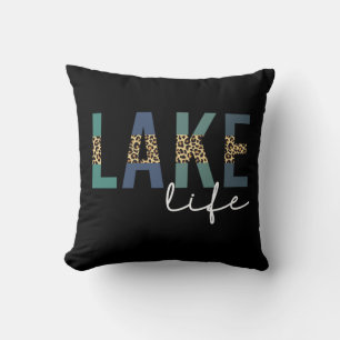 Lake Life Cheetah Print Typography Throw Pillow