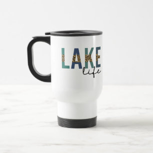 Lake Life Cheetah Print Typography Travel Mug