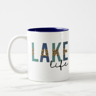 Lake Life Cheetah Print Typography Two-Tone Coffee Mug