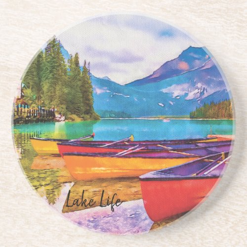 Lake Life Coaster Colorful Watercolor  Coaster