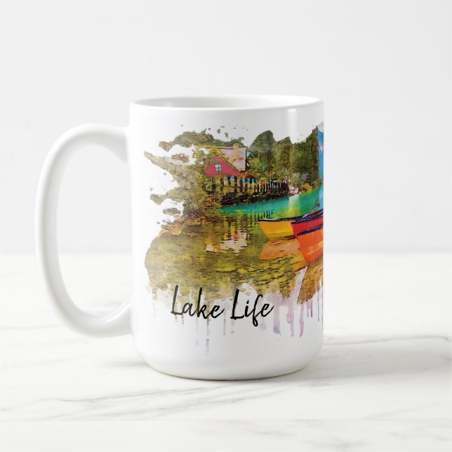 Lake Life, Colorful Watercolor Coffee Mug (Left)