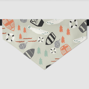 Lake Life design Large Pet Bandana Ecru, Green Collar