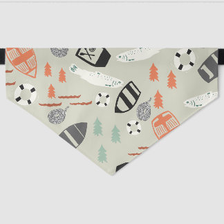 Lake Life design Large Pet Bandana Ecru, Green Collar